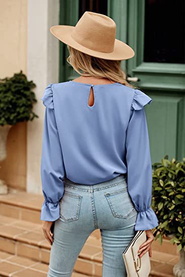 Women's Blouse Long Sleeve Blouses Lettuce Trim Fashion Solid Color display picture 24