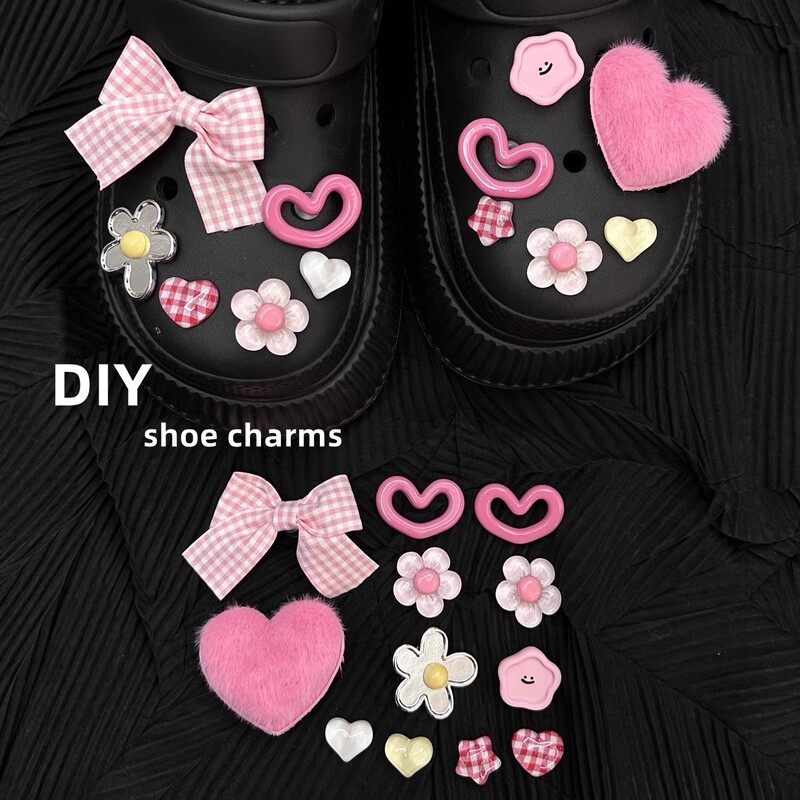 Croc Shoes Detachable Accessories Girly Heart Bow Pink Cartoon Shoe Flower DIY Universal Cute Stereo Shoe Buckle