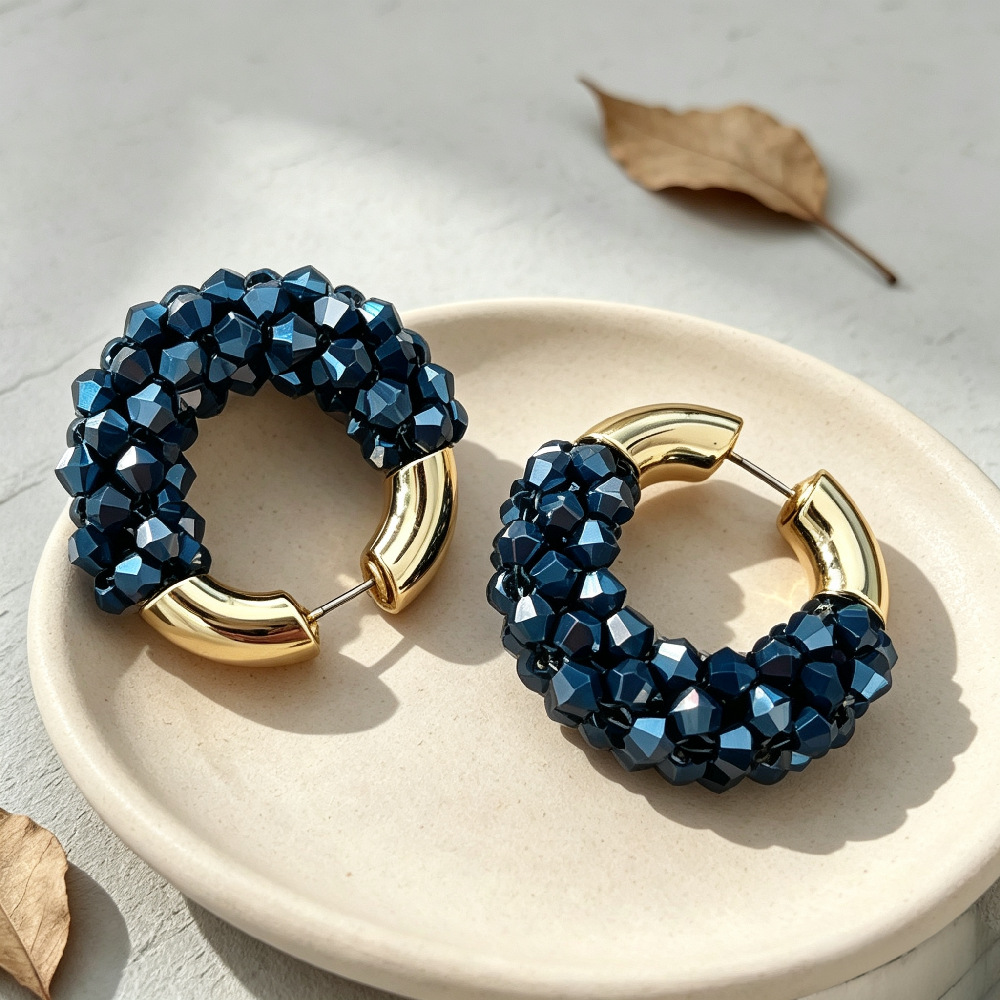 New multi-color heavy beaded hoop earrings, niche bright-colored dopamine earrings, European and American style light luxury niche earrings