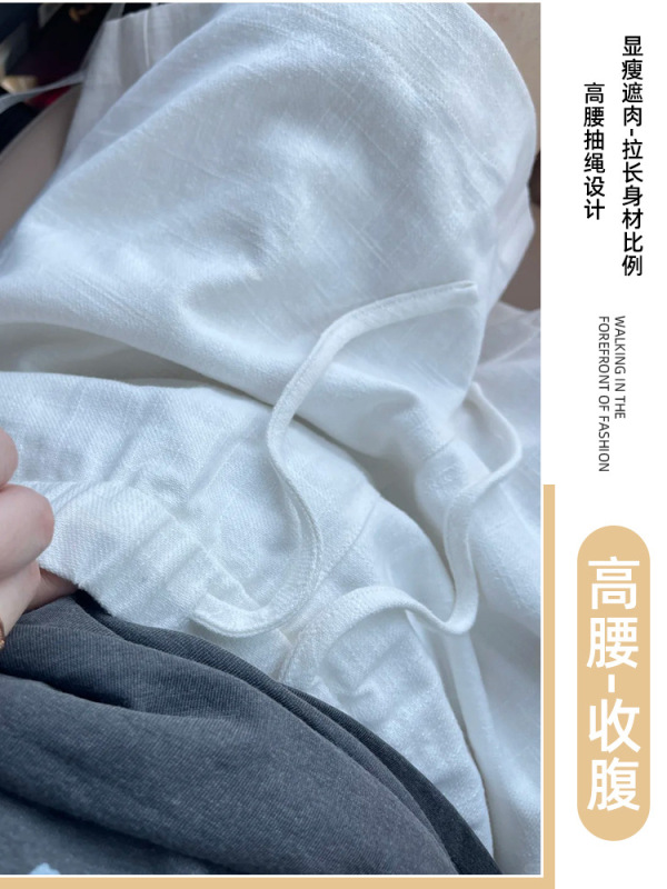ホワイトアイスシルクコットンとリネンの女性用夏用ショートパンツ、ハイウエスト、スリム、ルーズ、Aライン、オールドマネースタイル、カジュアル、速乾性スポーツパンツ|undefined