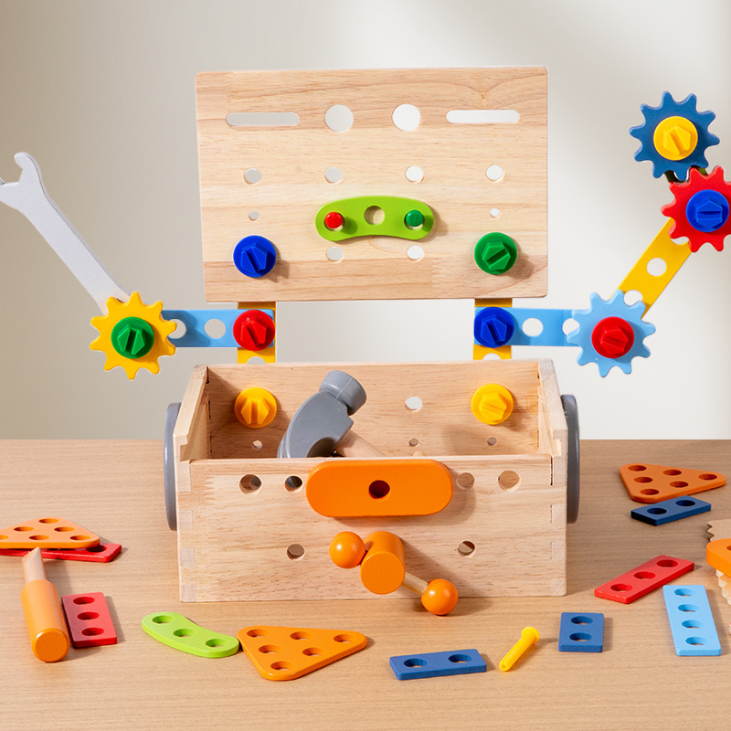 Juguetes educativos de educación temprana para niños transfronterizos Tornillo portátil Tuerca Cesta de herramientas Tornillo Tornillo Juego de desmontaje Rompecabezas de madera