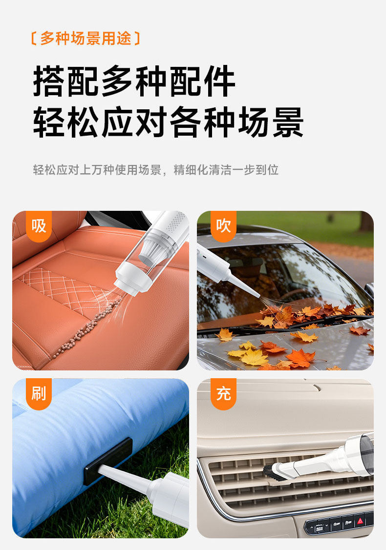 Car vacuum cleaner, cordless, handheld, with strong suction power, 5-in-1 function, 2026 new model, multi-functional, high-power, for both car and home use