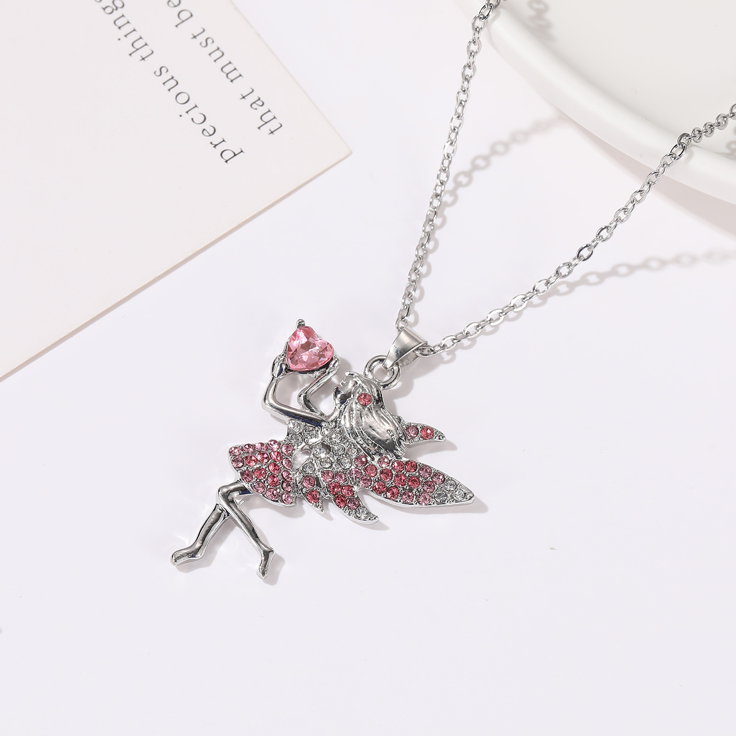 Fairy Style Cartoon Character Heart Shape Alloy Inlay Zircon Women's Pendant Necklace display picture 3