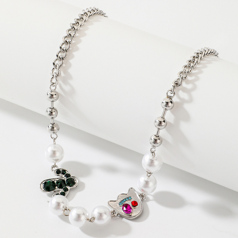 Halloween Devil Cactus Pearl Crystal Collarbone Necklace For Women_voghion.com
