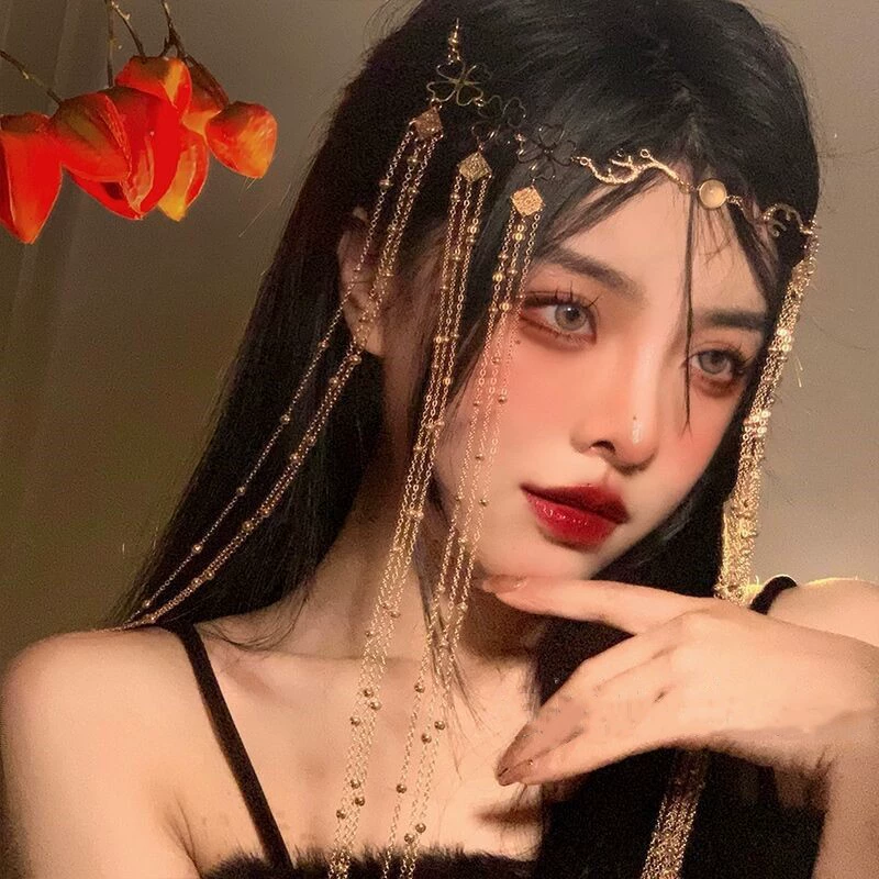 Hanfu hairpin tassel headdress, retro handmade ethnic Chinese style, golden
