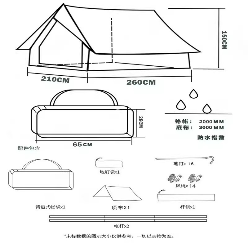 Outdoor Retro A-Shaped Tent for Two People, Rainproof Oxford Cloth Camping Tent, Portable Self-Driving Picnic Tent