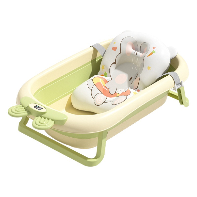 Cartoon Foldable Large Bathtub, Full Silicone Baby Bath Tub, Non-Slip, Temperature Sensing, Suitable for Sitting and Lying, Baby Soaking Tub