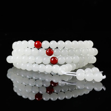 108颗仿白玉手串红珠水晶玻璃手链 男女款情侣闺蜜礼物三圈手饰品