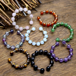 Cross-border foreign trade jewelry wholesale natural stone color fluorite crystal ring bead ring amethyst open ring
