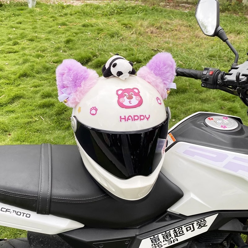 Personalized Creative Cute Pink Purple Thick Fleece Cat Ear Helmet Decoration Motorcycle Electric Vehicle Helmet Accessories Detachable