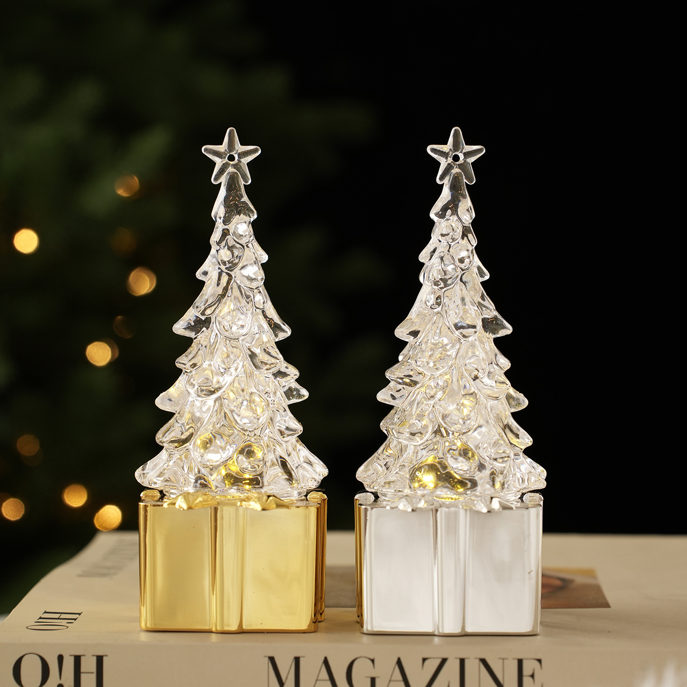 Nuevo transfronterizo luminoso transparente mini decoración de escritorio de Navidad árbol decoración de plástico decoración de iluminación en stock