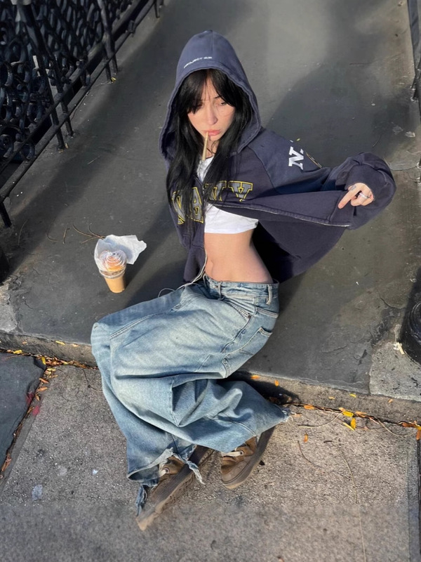 GRAILZ美式重磅假两件拼接重工水洗做旧拉链连帽卫衣男女外套潮牌|undefined