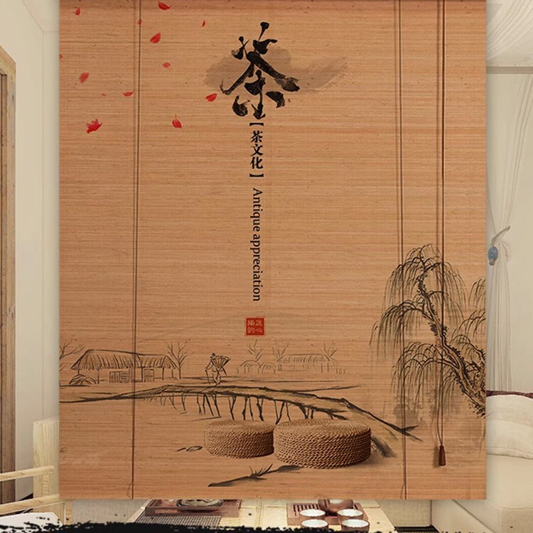Bamboo Curtain Roller Blinds Bamboo Curtain Door Curtain Partition Balcony Tea Room Japanese Retro Zen Style Blackout Sunshade Curtain