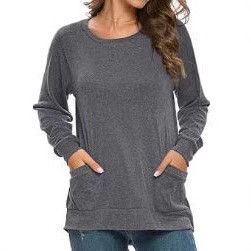 in stock 2025 New European and American Cross-border Amazon Women's Casual Long Sleeve Loose Crewneck Pocket T-shirt Jacket