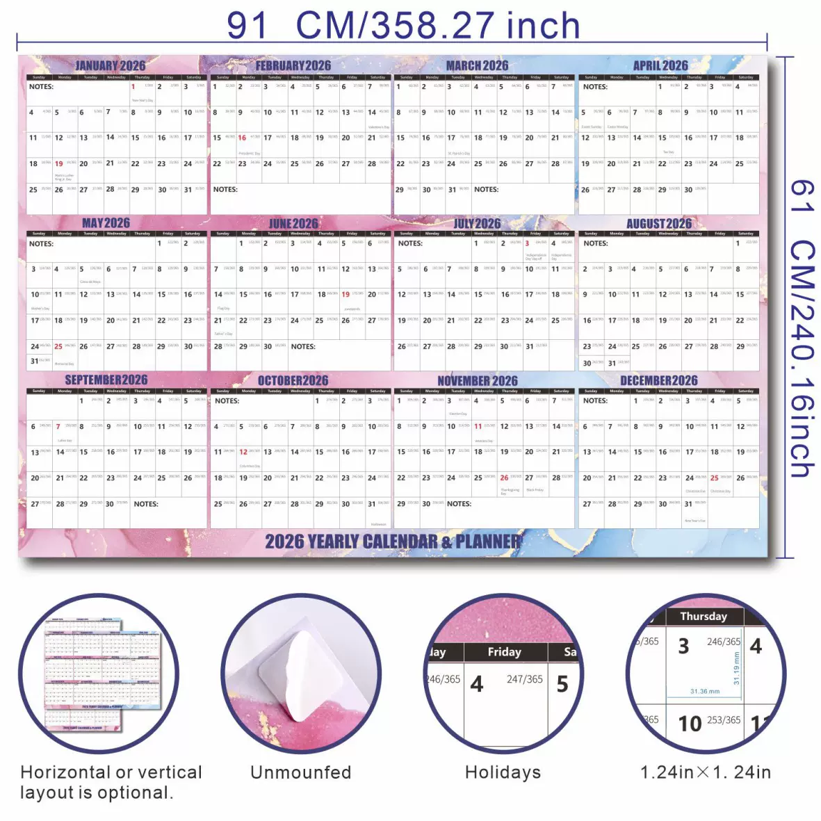 跨境英文墙历2026墙历英文墙历可手写记录创意简约计划表台历定制