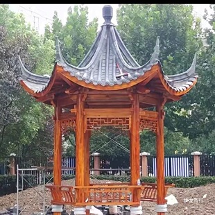 Factory Direct Sales Outdoor Anti-Corrosion Wood Villa Courtyard Antique Hexagonal Four-Corner Pavilion Corridor Leisure Wooden House Gate