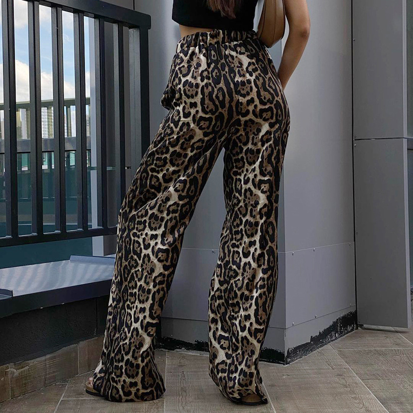 Damenhose mit weitem Bein und Leopardenmuster, lässige Hose, neues elastisches Band, locker._voghion.com