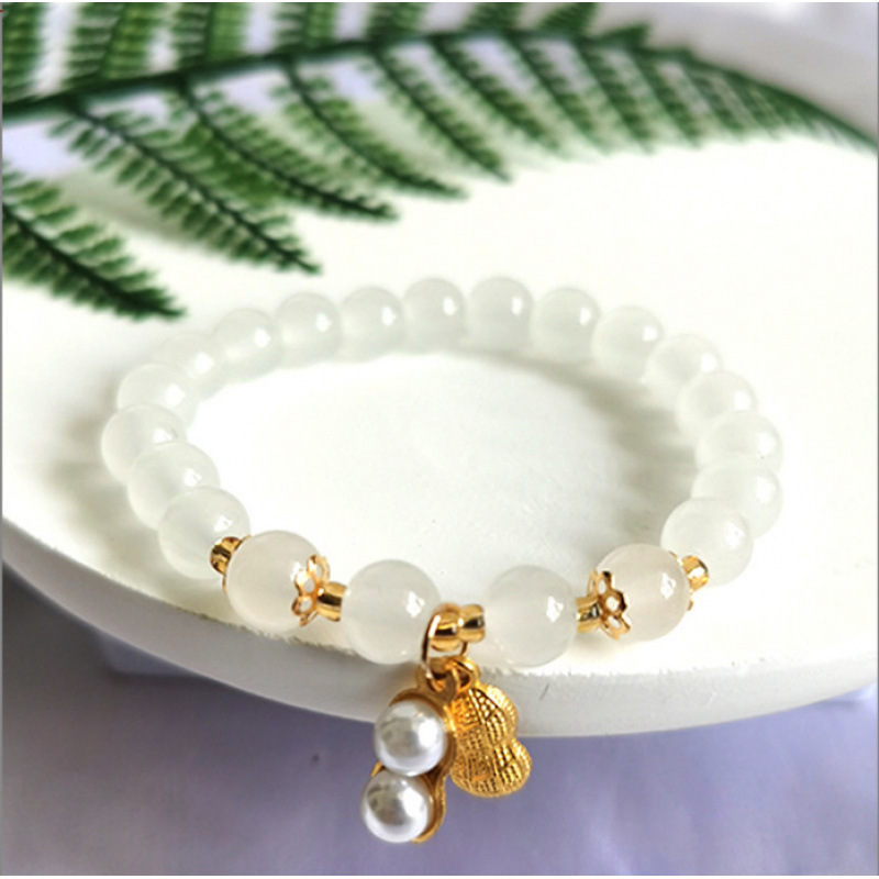 S063-Pulsera de maní de buena cosa de ágata blanca natural#SZ–515