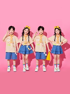 六一儿童演出服小学生运动会啦啦操桔色条纹衬衫班服表演服合唱服