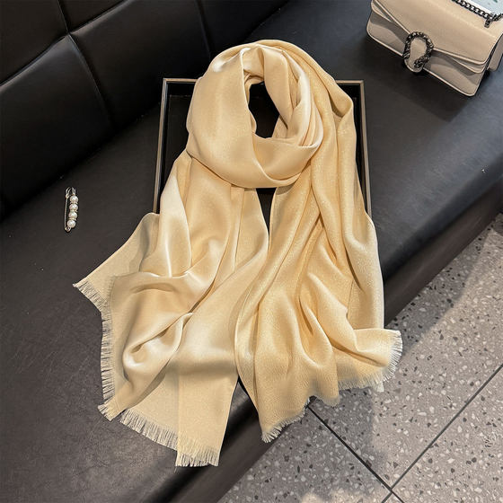 New Gold Silk Tencel Cotton Cross-border Solid Color Silk Scarf Women's Fashion All-match Silk Thin Long Scarf Beach Scarf Scarf