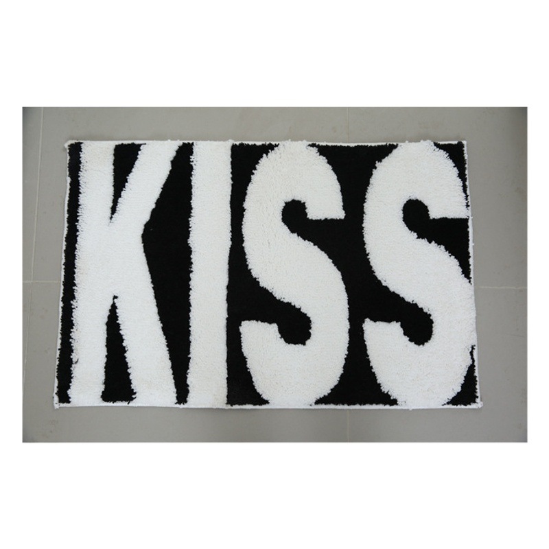 Transfronteriza engrosada flocado alfombra de piso absorbente baño letras suaves blanco y negro alfombra de baño simple alfombra de piso del hogar