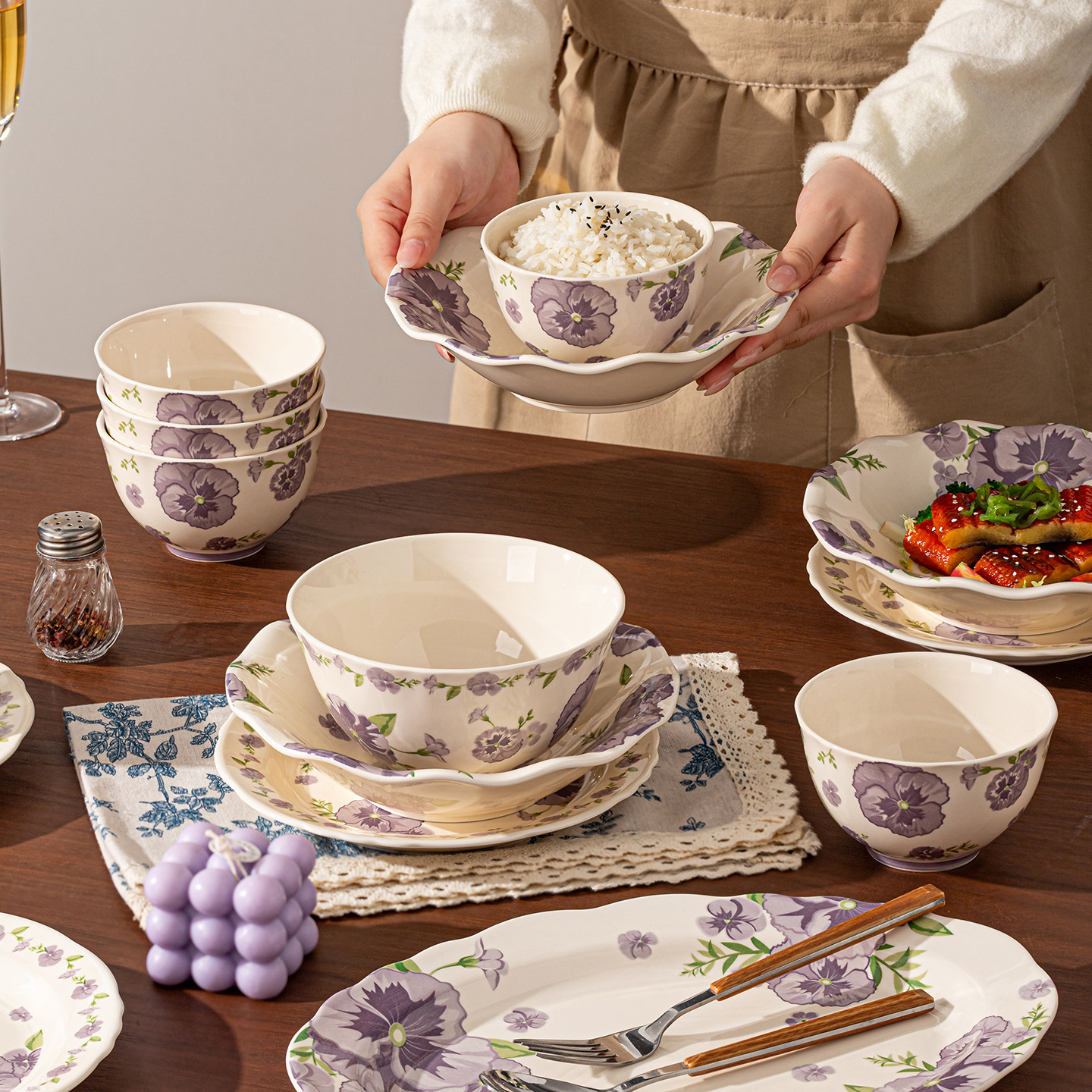 Cuencos de cerámica personalizados con flores de alto valor de visualización cuencos de orejas pequeños platos frescos de platos domésticos image 1