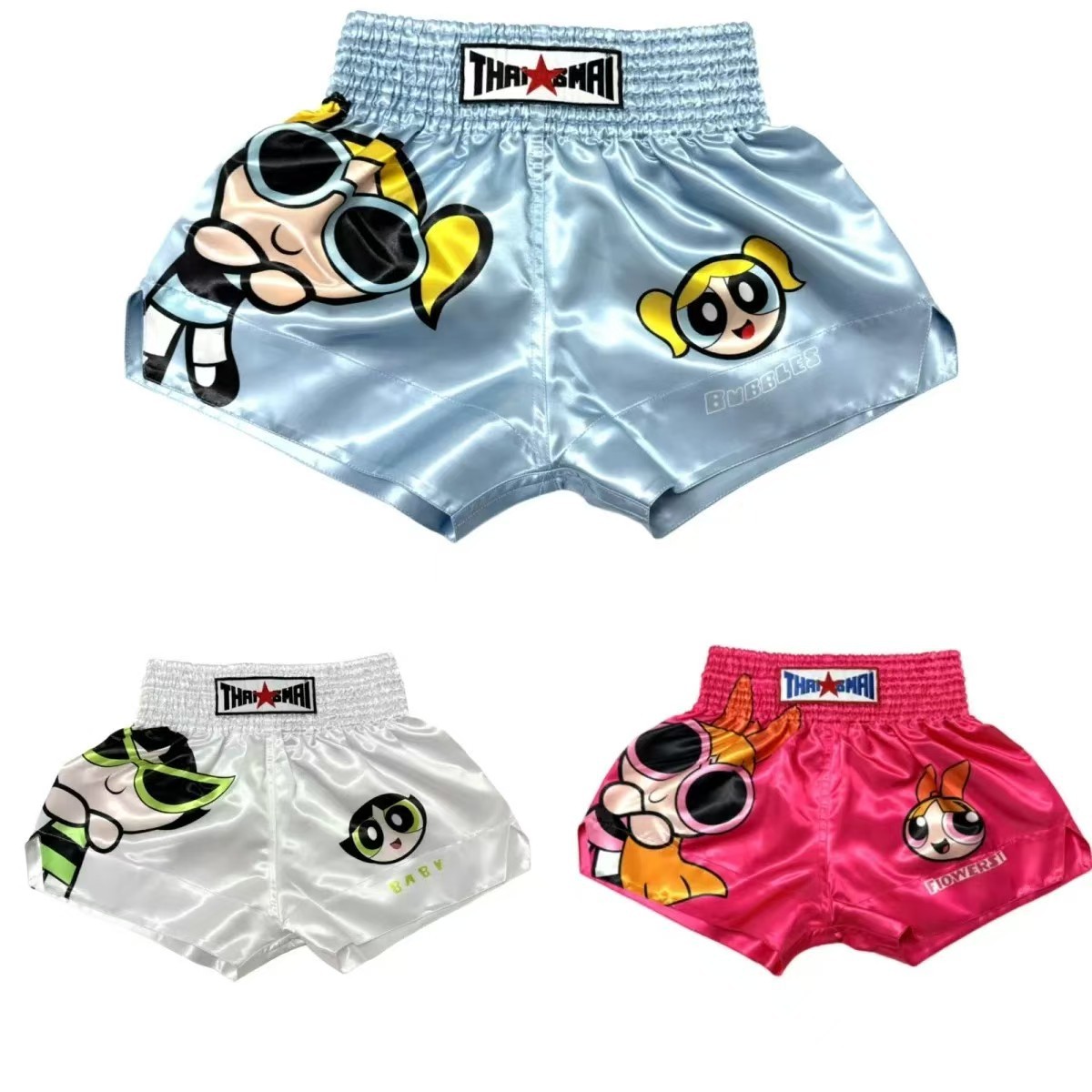 Thai Muay Thai Shorts Powerpuff Girls Adult and Children's Cute Blue Fighting Sports Boxing Shorts