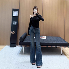 南油女装裤子批发2025早秋十字架口袋微喇叭牛仔裤女复古高腰显瘦