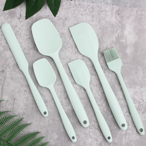 Amazon Hot Selling Silicone Kitchenware Colorful Grain Cream Spatula Six-piece Set Baking Tools Spatula Oil Brush Set