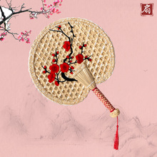 扇子蒲扇手工麦秆扇中式团扇夏季手摇梅花贴画工艺家用古风扇子