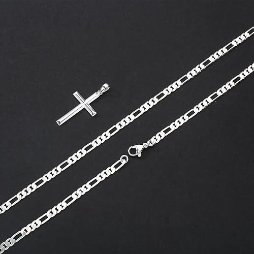 Collana con ciondolo a croce e catena cubana in acciaio_voghion.com