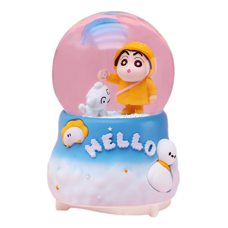Anime japonés mismo estilo Crayon Shin-chan y Little White Crystal Ball Music Box Creative Piaoxue Music Box Regalo para estudiantes