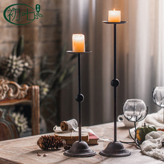 Retro Distressed Decorative Pieces: Villa-Style Table Candle Holder, Entryway Creative Decoration, Ironwork Desk Accents, Artisan Crafts