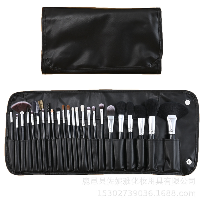 Fábrica en stock 24 pinceles de maquillaje color madera maquillaje traje negro maquillaje escuela herramientas de belleza al por mayor