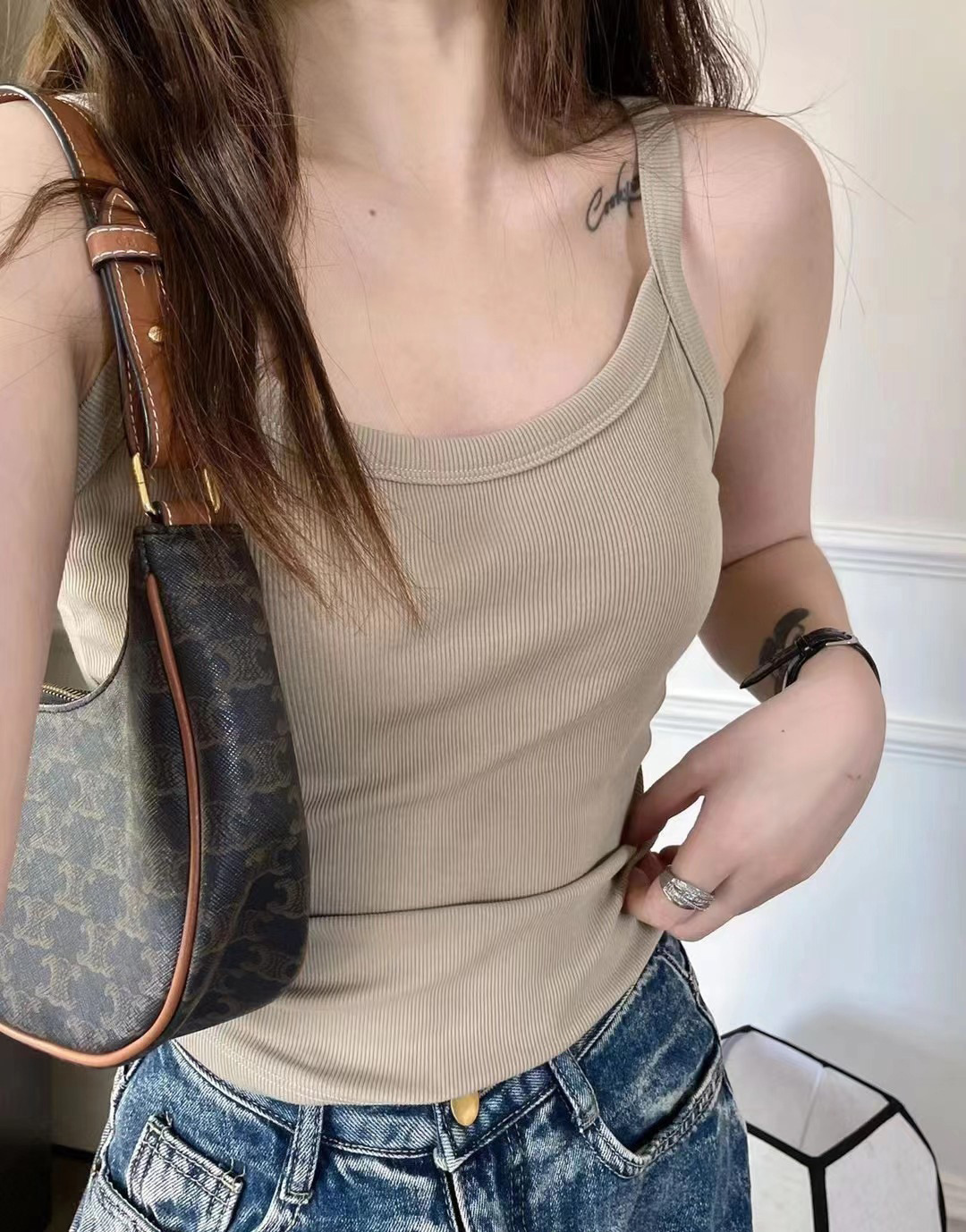 Ropa interior de camisola de verano con almohadilla en el pecho algodón roscado de las mujeres cómodo transpirable todo partido SLIM-Fit adelgazar ropa superior de fondo