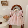 Children's small princess costume, summer dress, floral print, Korean style, puff sleeves, western style