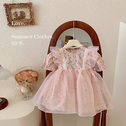 Girls Floral Princess Dress 2024 New Children's Korean Style Puff Sleeve Baby Style Summer Korean Style Dress