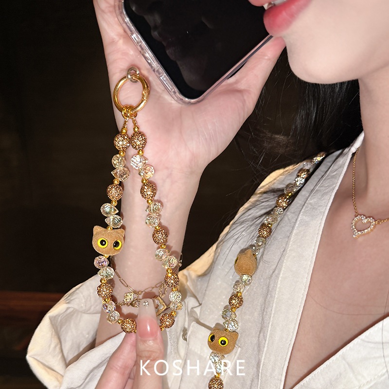 Hermoso Hakimi diámetro flash brazalete cadena de teléfono móvil mujer lujo ligero de alto nivel sensación bolso de cristal colgante colgante anti-caída cadena de mano colgante