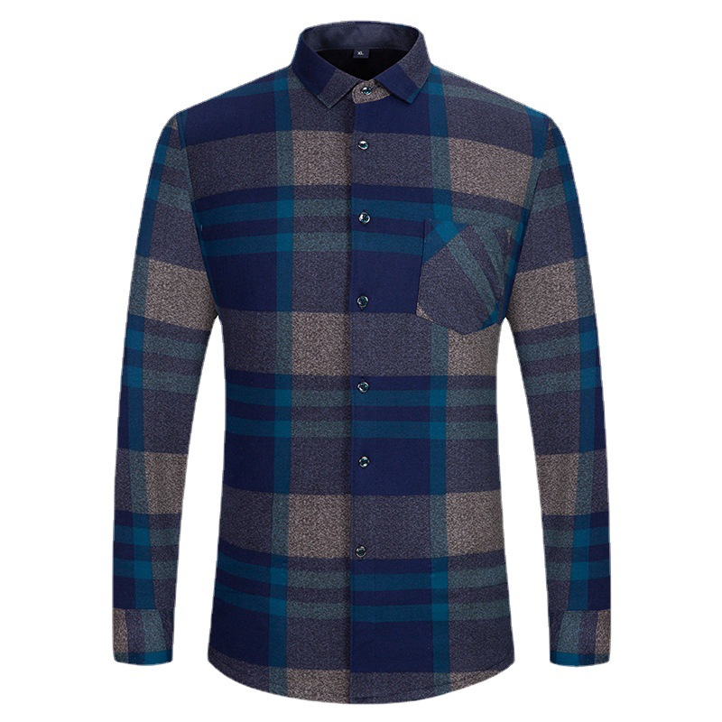 Camisa térmica de los hombres de manga larga de invierno forrada de lana engrosada camisa a cuadros de mediana edad papá lavado de terciopelo camisa de invierno de los hombres