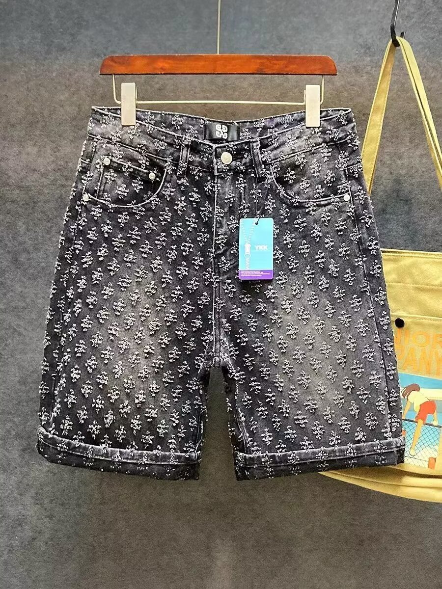 Men's Vintage Denim Summer Casual Five-Point Shorts Trendy Jacquard Jeans For Cool Guys_mkmklike.com