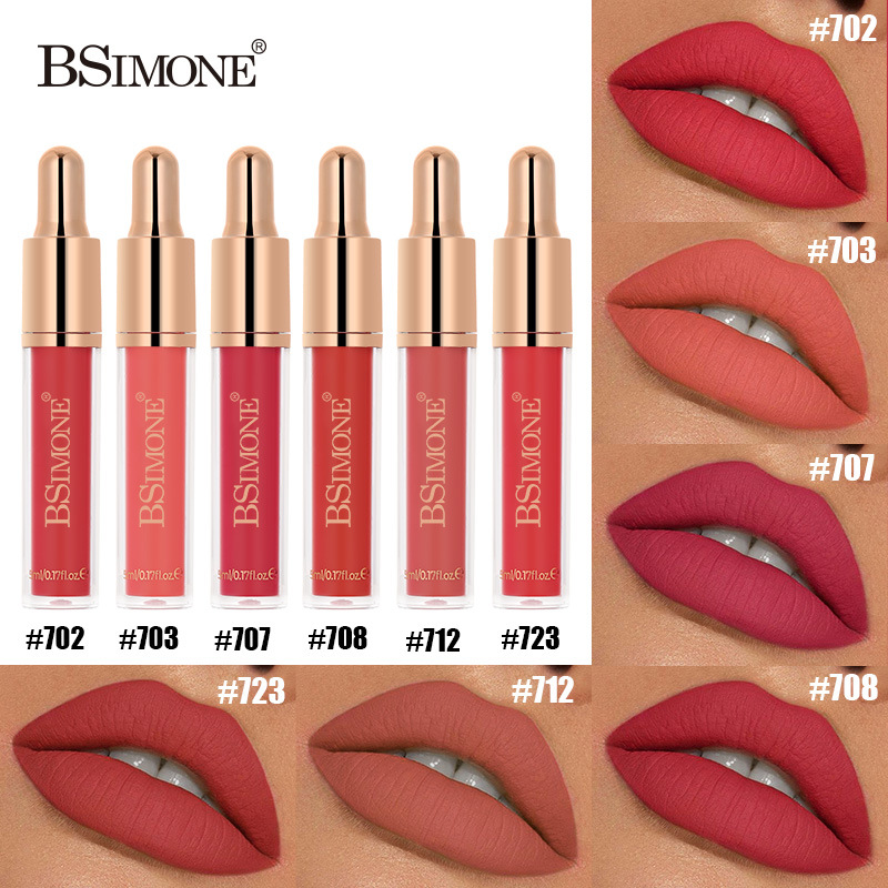 Excluido para BSIMONE esmalte de labios mate de larga duración, no se desvanece, lápiz labial, esmalte de labios antiadherente