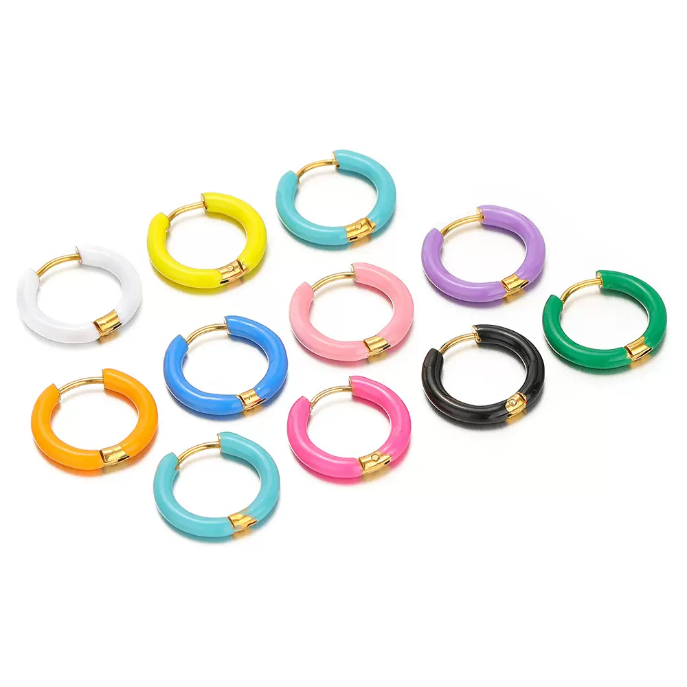 跨境多色滴油耳扣不锈钢12mm个性耳圈 diy欧美简约耳环耳饰批发