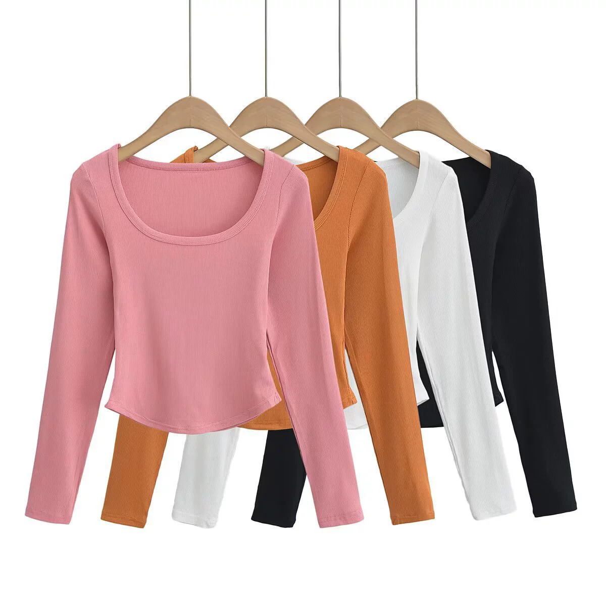 Трансграничная женская одежда оптом, чистый стиль, глубокий вырез, квадратный воротник, облегающая нижняя рубашка, утягивающая верхняя одежда, тонкая футболка с длинными рукавами