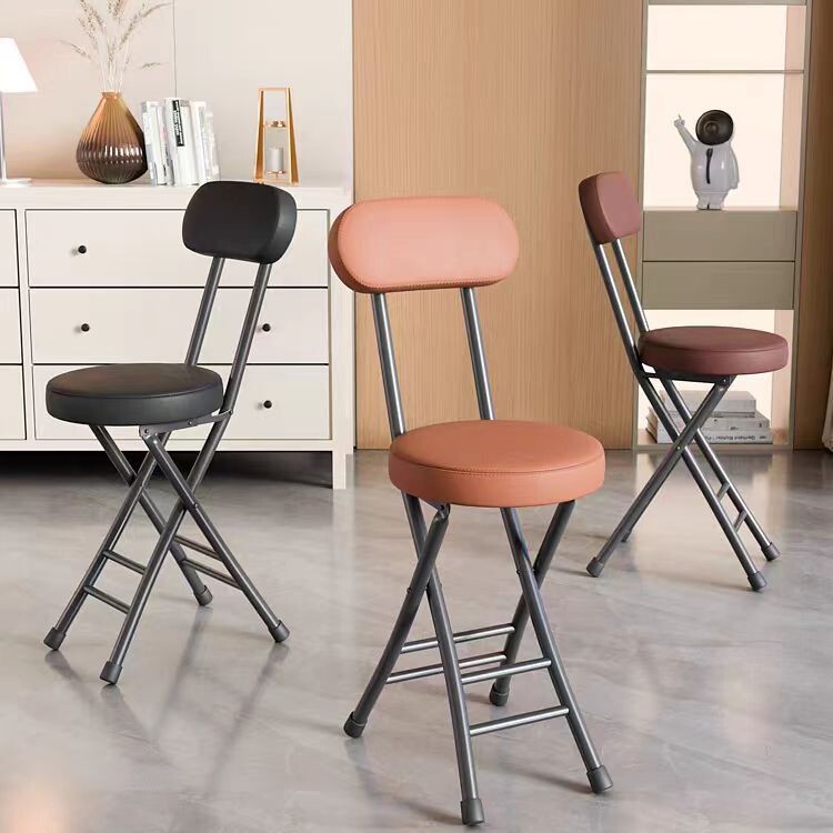 Wholesale Folding Chair Backrest Chair Home Dining Chair Portable College Dormitory Chair Balcony Leisure Folding Round Stool