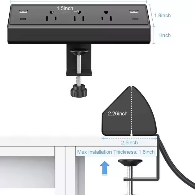 American Standard Desktop Clip Socket con protector contra sobretensiones PD Fast Charge 4USB para escritorio en casa
