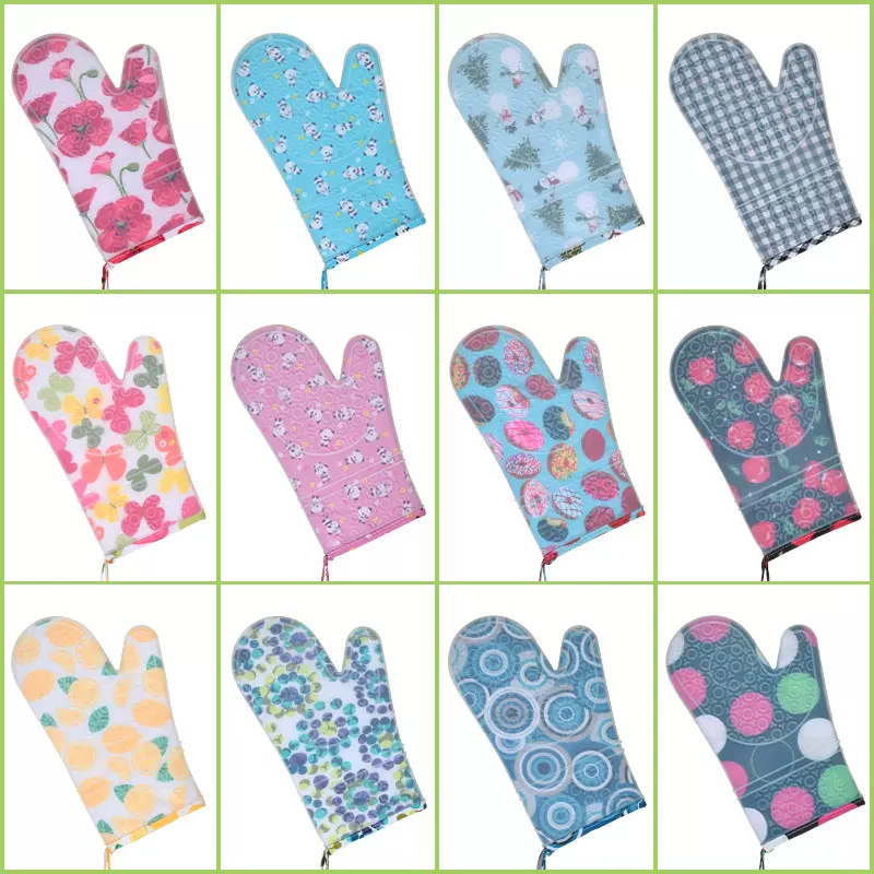 圆圈花布加棉加厚隔热防烫耐高温烤箱烘焙烧烤微波炉厨房硅胶手套