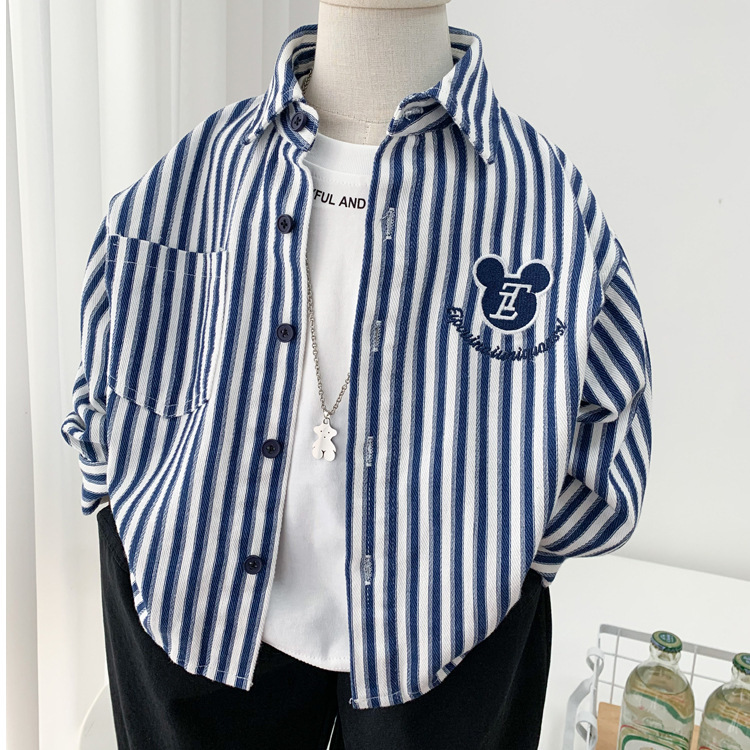 Boys' Stylish Striped Shirt 2026 New Children's Spring Thin Jacket Casual Fashion Shirt for Young Children Trendy