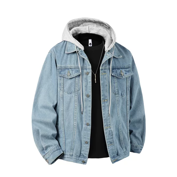 Cross-Border Foreign Trade Aliexpress Amazon Men's Jacket Large Size Hooded Detachable Cap Loose Casual Denim Jacket