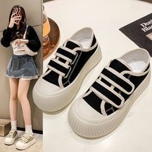 魔术贴厚底帆布鞋女2025年春季新款一脚蹬两穿懒人板鞋包头两穿鞋