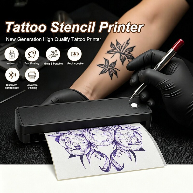 Portable A4 Thermal Tattoo Printer Black Line Art Tattoo Transfer Machine Factory OEM Customization with APP Included